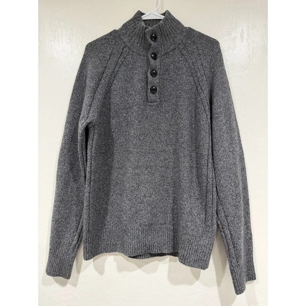 Banana Republic Recycled Wool Italian Yarn Mock Neck Button Sweater Grey Size S